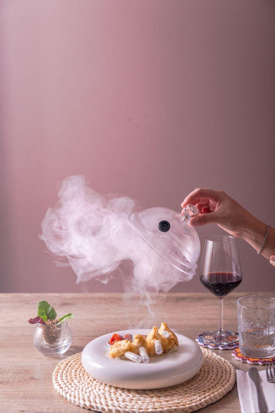 Culurgiones fritti avvolti nel fumo di mirto, ristorante Thalía a Elmas